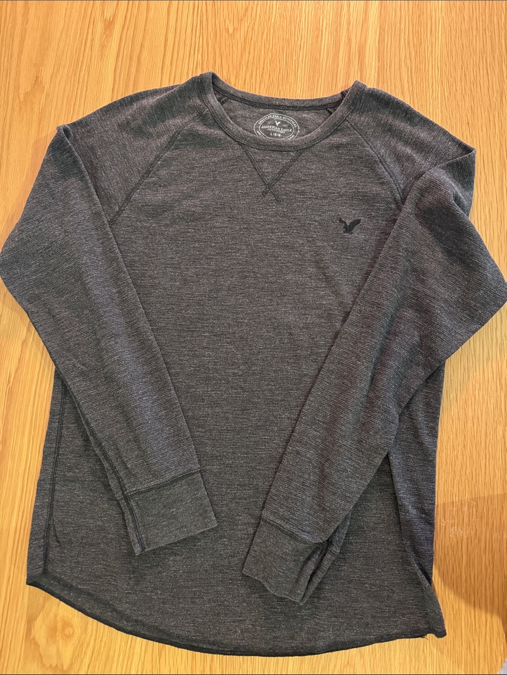 American Eagle Outfitters Dark Charcoal Heather Long-Sleeve Crew